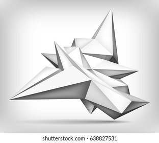 Volume geometric shape, 3d levitation crystal, creative low polygons object, vector design form