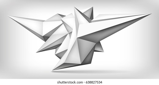 Volume geometric shape, 3d levitation crystal, creative low polygons object, vector design form