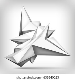 Volume geometric shape, 3d levitation crystal, creative low polygons object, vector design form