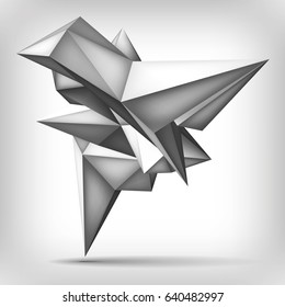 Volume geometric shape, 3d levitation crystal, creative low polygons object, vector design form