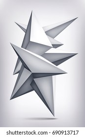 Volume geometric shape, 3d levitation crystal, creative low polygons object, vector design origami form