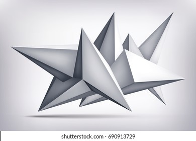 Volume geometric shape, 3d levitation crystal, creative low polygons object, vector design origami form
