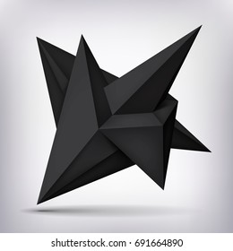 Volume geometric shape, 3d levitation black crystal, creative low polygons dark object, vector design form