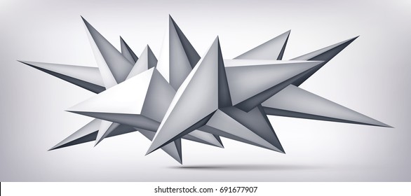 Volume geometric shape, 3d levitation crystal, creative low polygons object, vector design origami form