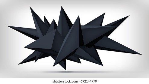 Volume geometric shape, 3d levitation black crystal, creative low polygons dark object, vector design form