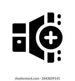 ícone volume para cima do glifo. Ícone vetorial forte e sólido para sites, interfaces móveis, apresentações e marca visual. Alta qualidade e fácil de editar.