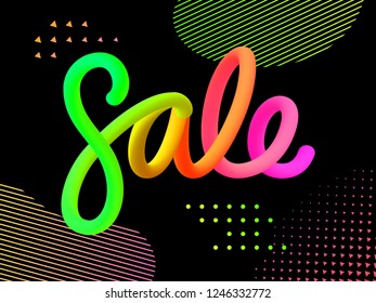 Volume gradient figures SALE. Bright colored Sale Lettering concept. Trendy futuristic design posters. Vector illustration