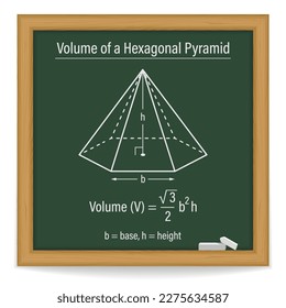 Volume of a Hexagonal Pyramid on a chalkboard. Vector illustration.