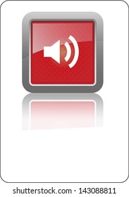 volume high red circle glossy web icon on white background