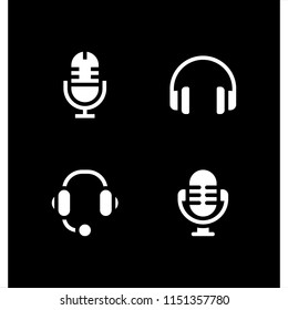 volume icon. 4 volume set with headphones, radio and microphone vector icons for web and mobile app