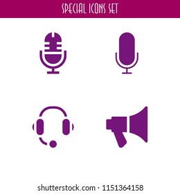 volume icon. 4 volume set with headphones, megaphone and microphone vector icons for web and mobile app