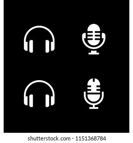 volume icon. 4 volume set with headphones, radio, audio and microphone vector icons for web and mobile app