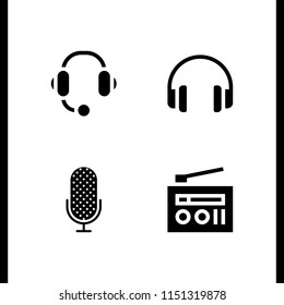 volume icon. 4 volume set with microphone, radio, headphones and audio vector icons for web and mobile app