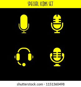 volume icon. 4 volume set with microphone, headphones and radio vector icons for web and mobile app