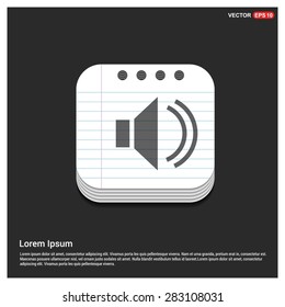 volume icon - abstract logo type icon - glossy notepad book icon button background. Vector illustration