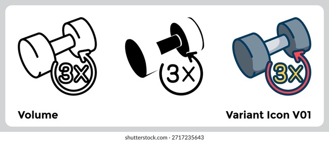 Volume-Icon verdeutlicht das Arbeitslastmanagement in Bodybuilding-Splits. Linie, Gefüllt, Farbstil.