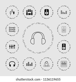 Volume icon. collection of 13 volume filled and outline icons such as loud speaker set, loudspeaker, equalizer, headset, speaker. editable volume icons for web and mobile.