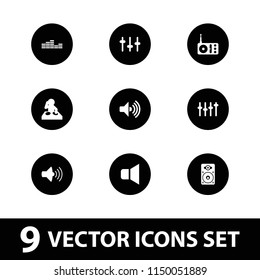 Volume icon. collection of 9 volume filled icons such as dj, radio, equalizer, loudspeaker. editable volume icons for web and mobile.