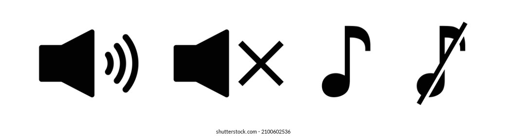 Volume icon and mute icon. A set of musical note icons. Vectors.