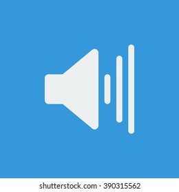 Volume up icon, on blue background, white outline, large size symbol
