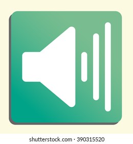 Volume up icon, on button style green background, yellow light, shadow