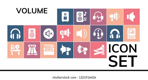 volume icon set. 19 filled volume icons.  Simple modern icons about  - Speaker, Headphones, Bookshelf, Sliders, Radio, Megaphone, Slider, Mute, Audio, Propaganda, Speakers