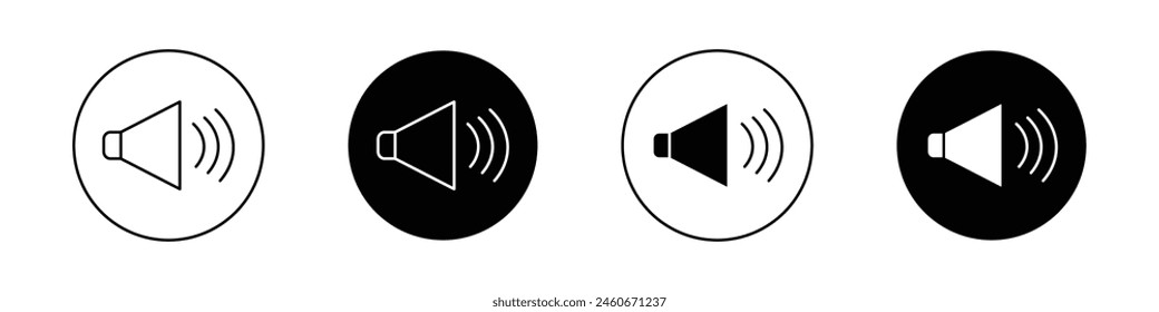 Volume icon set. audio speaker vector symbol. voice sound pictogram in black filled and outlined style.