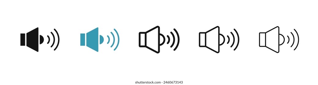 Volume icon set. Audio speaker vector icon. Voice sound sign for UI designs.