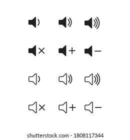 Volume icon set. Black and white speaker icon