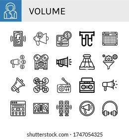 volume icon set. Collection of Speaker, Music player, Loudspeaker, Media player, Filter, Amplifier, Announce, Recorder, Megaphone, Slider, Radio, Walkman, Disc jockey, Speakers icons