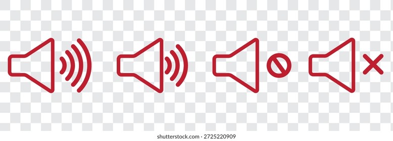 Lautstärkesymbol-Set. Lautsprecher Stumm und unstumm Lautstärke Sound flache Vektorsymbole für Video-Apps und Websites. Lautstärkesymbol des Lautsprechers - Audio-Sprachsound-Symbol für Medienmusik. Einfaches flaches Symbol mit schwarzer Linie
