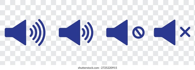 Lautstärkesymbol-Set. Lautsprecher Stumm und unstumm Lautstärke Sound flache Vektorsymbole für Video-Apps und Websites. Lautstärkesymbol des Lautsprechers - Audio-Sprachsound-Symbol für Medienmusik. Einfaches flaches Symbol mit schwarzer Linie
