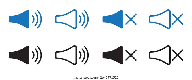 Ícone de volume definido. Volume sólido e conjunto de ícones de linha. ilustração vetorial. eps arquivo.