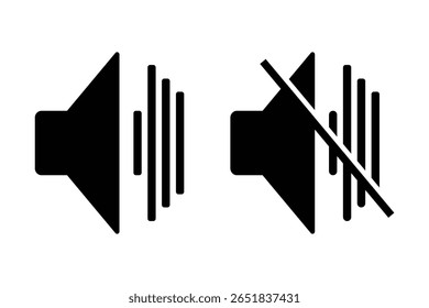 Conjunto de iconos de volumen. volumen de sonido e icono de silencio. Conjunto de iconos de permitir volumen y prohibir volumen. Sonido y silencio. eps 10.