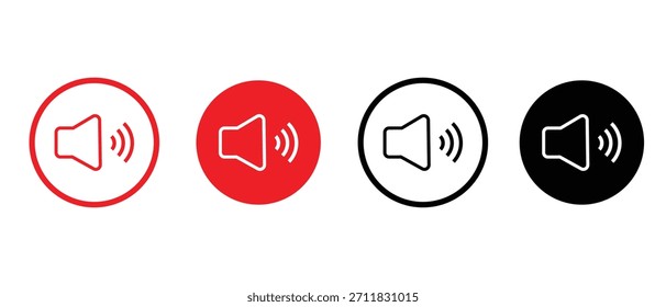 Lautstärkesymbolsatz: Lautsprecher, Audio- und Soundsymbol in einem Kreis-Rahmen-Vektor.