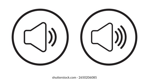 Volume icon set, Speaker volume and mute icon in circle outline. Simple sound volume and audio mute mark symbol design illustration. design eps 10