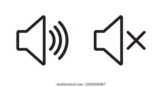 Volume icon set, Speaker volume and mute icon in circle outline. Simple sound volume and audio mute mark symbol design illustration. design eps 10