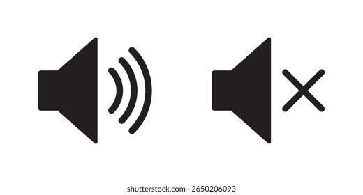 Volume icon set, Speaker volume and mute icon in circle outline. Simple sound volume and audio mute mark symbol design illustration. design eps 10