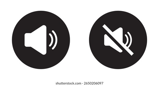 Volume icon set, Speaker volume and mute icon in circle outline. Simple sound volume and audio mute mark symbol design illustration. design eps 10