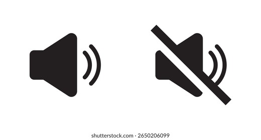Volume icon set, Speaker volume and mute icon in circle outline. Simple sound volume and audio mute mark symbol design illustration. design eps 10