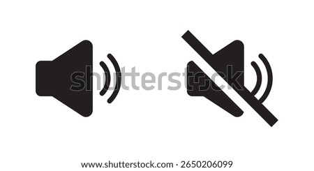 Volume icon set, Speaker volume and mute icon in circle outline. Simple sound volume and audio mute mark symbol design illustration. design eps 10