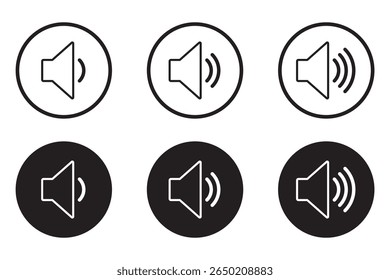 Ícone de volume definido. Conjunto de ícones de alto-falante. vetor de volume. ícone de alto-falante vetor. Desativar mudo e desativar mudo do som do volume. Ícone de arte online do volume do alto-falante de áudio para aplicativos e sites. Preto 
ícones de som.