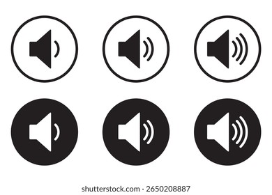 Ícone de volume definido. Conjunto de ícones de alto-falante. vetor de volume. ícone de alto-falante vetor. Desativar mudo e desativar mudo do som do volume. Ícone de arte online do volume do alto-falante de áudio para aplicativos e sites. Preto 
ícones de som.