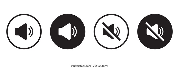 Ícone de volume definido. Conjunto de ícones de alto-falante. vetor de volume. ícone de alto-falante vetor. Desativar mudo e desativar mudo do som do volume. Ícone de arte online do volume do alto-falante de áudio para aplicativos e sites. Preto 
ícones de som.