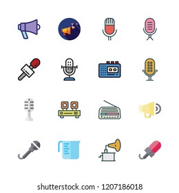 volume icon set. vector set about megaphone, measuring cup, phonograph and radio icons set.