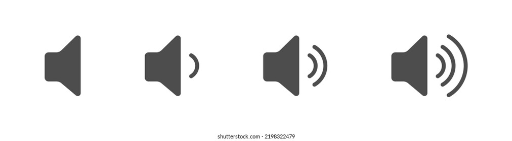 Volume icon. Sound controls. A set of symbols for the volume and control interface. Filled silhouette, flat style.