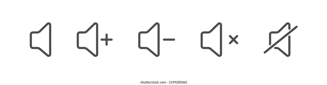 Volume icon. Sound controls. A set of symbols for the volume and control interface. Empty outline, flat style.