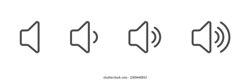 Icono de volumen. Controles de sonido. Conjunto de símbolos para la interfaz de volumen y control. Esquema vacío, estilo plano.