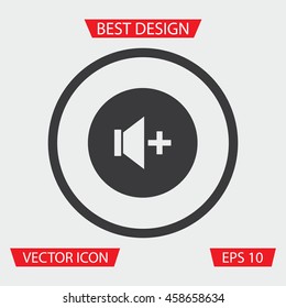 Volume Up Icon - Vector illustration of media button icon in circle, on gray background. Volume Increase. Flat Icon.