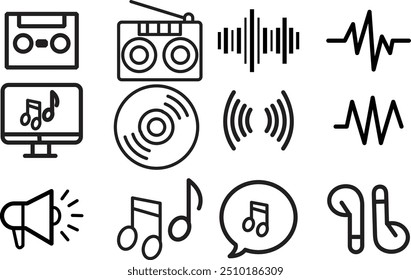 Volume icon vector. Loudspeaker icon vector Simple illustration of play music stereo system Personal computer component icon. Neon sound waves. set of audio musical instruments on transparent .